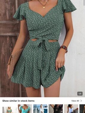 SHEIN Green Floral Tie-Front Romper